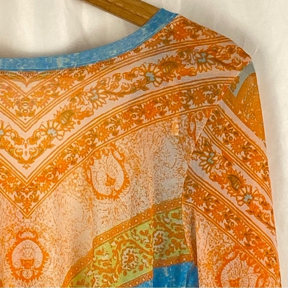 Free People Women's Paisley Boho Long Sleeve Mesh Cropped Open Back Top Size XS - Picture 3 of 16